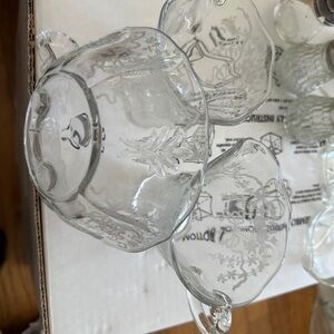 Elegant Clear Crystal Sugar/Creamer set with Mint Dish Etched with Floral Design